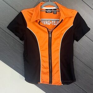 Harley Davidson Y2K‎ Winged Logo Full Zip Fitted Riding Shirt